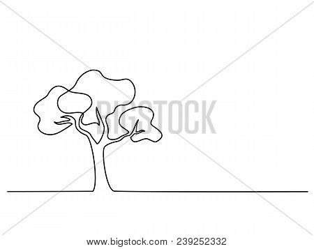 Continuous Line Drawing. Tree Logo. Vector Illustration. Concept For Logo, Card, Banner Poster Flyer