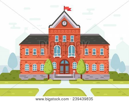 College Campus For Students, School High Or University Building. Student House Entrance Vector Illus