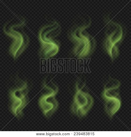 Green Bad Smell Steam, Toxic Stink Smoke, Dirty Man Odor Stench Vector Set Isolated. Green Stink And