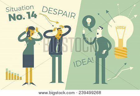 Business Infographics, Business Situations. A Man And A Woman Holding Onto A Head, A Problem, A Fail