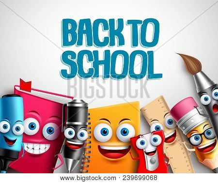 Back To School Vector Characters Background Template With Colorful Funny School Cartoon Mascots Like