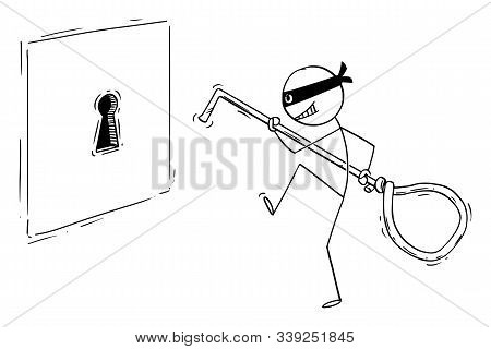 Vector Cartoon Stick Figure Drawing Conceptual Illustration Of Man In Mask Or Criminal Or Thief Snea