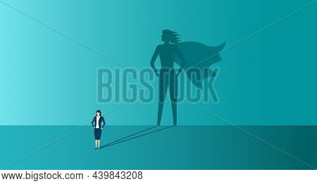 Businesswoman With Shadow Of Superhero. Concept Of Power, Leadership And Confident. Business Woman I