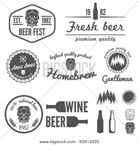 Set of vintage logo, badge, emblem or logotype elements for beer, beer shop, home brew, tavern, bar,