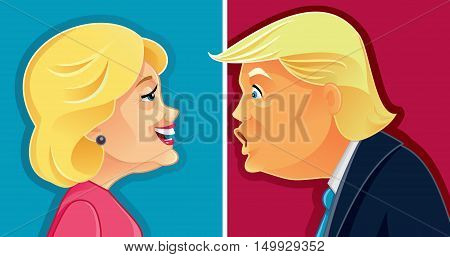 October 1, 2016 Caricature Character Illustration of Hillary Clinton and Donald Trump