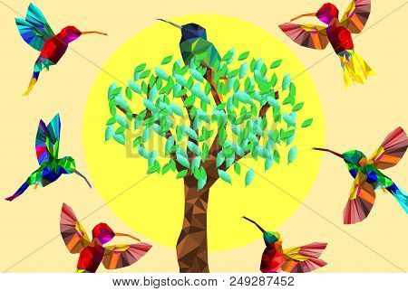 Pattern With Low Poly Colorful Hummingbird With Abstract Back Ground,animal Geometric,party Birds Co