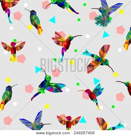 Pattern With Low Poly Colorful Hummingbird With Abstract Back Ground,animal Geometric,party Birds Co