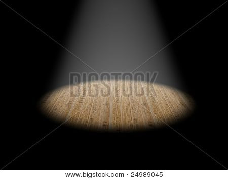 Spotlight lighting the ground on a black background