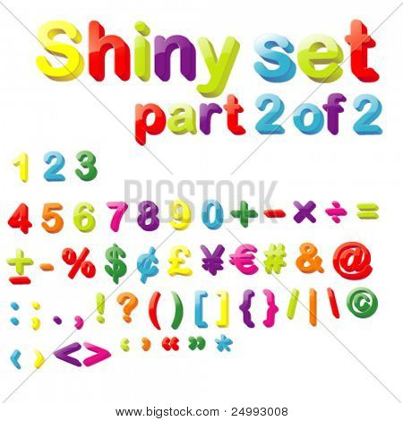 Vector Shiny Magnets Set (Part 2 of 2) - Numbers, Maths, Currencies & Punctuation Marks