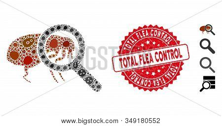 Pathogen Mosaic Total Flea Control Icon And Rounded Rubber Stamp Seal With Total Flea Control Phrase