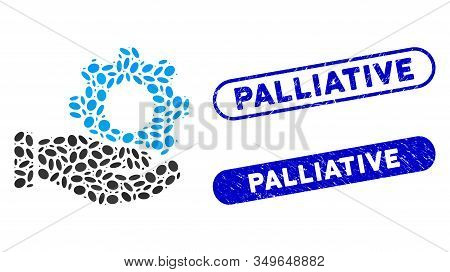 Mosaic Mechanic Gear Service Hand And Rubber Stamp Seals With Palliative Text. Mosaic Vector Mechani