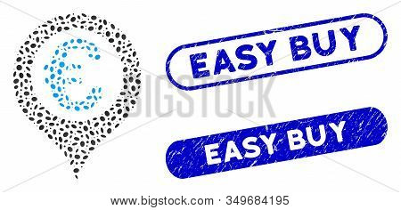 Mosaic Euro Geotargeting And Grunge Stamp Seals With Easy Buy Caption. Mosaic Vector Euro Geotargeti