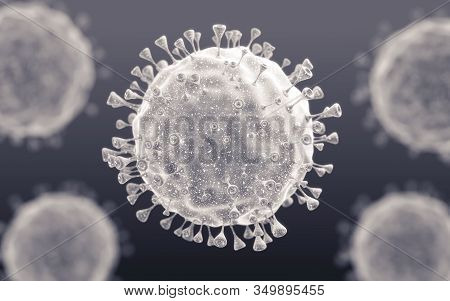 Close-up Of Virus Cells Or Bacteria. Flu, View Of A Virus Under A Microscope, Infectious Disease. Ge