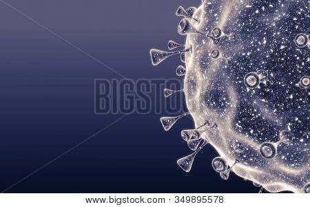 Close-up Of Virus Cells Or Bacteria. Flu, View Of A Virus Under A Microscope, Infectious Disease. Ge