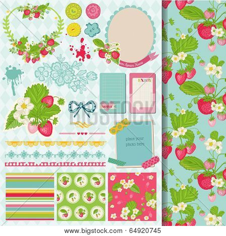 Scrapbook Design Elements - Strawberry Shabby Chic Theme - in vector