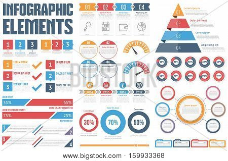 Infographic Elements - process infographics, steps and options, circle diagram, workflow diagrams, timeline infographics, pyramid infographics, percents visualization, vector eps10 illustration