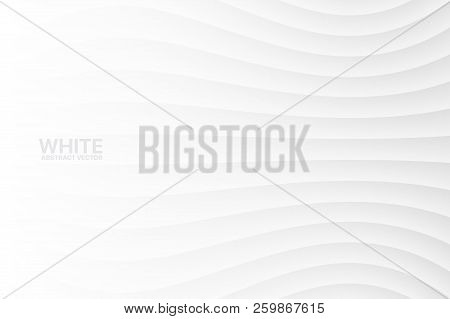 White Clear Blank Subtle Geometric Abstract Vector Background. Monotone Soft Light Wavy Surface. 3d 