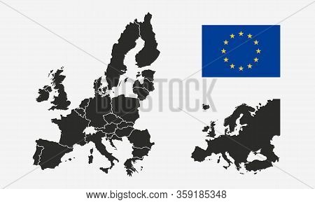 European Union, Eu Flag And Europe Map Isolated On A White Background. Europe Background. Map Of Eur