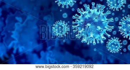 Corona Virus. Flu, View Of A Virus Under A Microscope, Infectious Disease.  Virus Cells Or Bacteria 