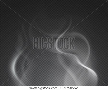 Hot Steam. Isolated Foggy Smoke Cloud. Burning Drink Food Vapor On Transparent Background. Spooky Fo