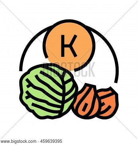 K Vitamin In Vegetable Color Icon Vector. K Vitamin In Vegetable Sign. Isolated Symbol Illustration