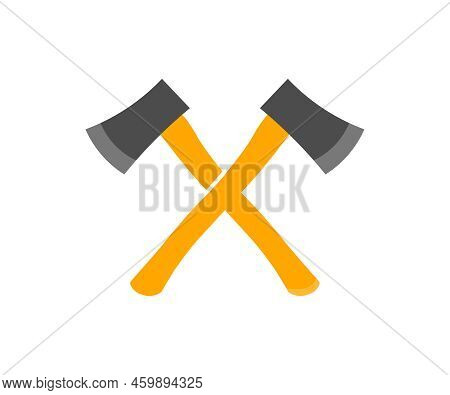 Cross Axe, Crossed Wooden Axes Logo Design. Flat Illustration Of Survival Axe Vector Icon For Web De