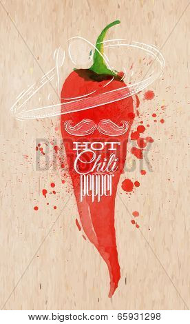 Poster watercolor hot chili pepper