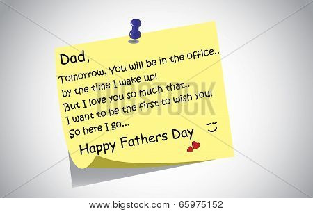 Unique Happy Fathers Day Post It Note Text Greetings Concept. A Touching And Lovely Fathers Day Wish