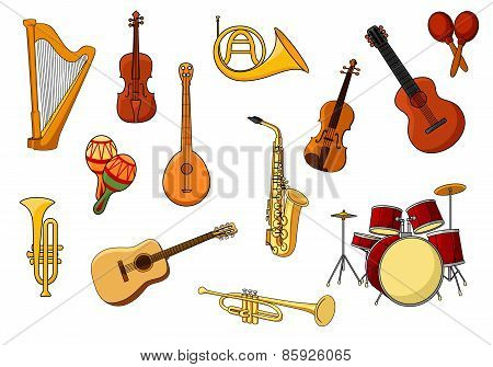 Cartoon set of colored musical instrument icons