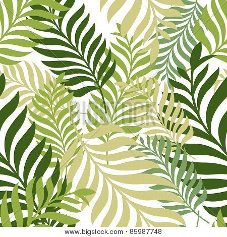 Green Palm Tree Leaves. Vector Seamless Pattern. Nature Organic Background