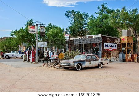 Hackberry, Arizona, USA - June 19, 2014: Old petrol station on Route 66 in Hackberry