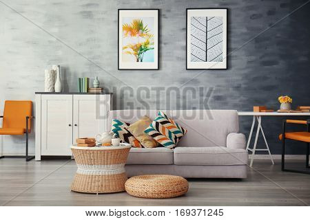 Modern living room with sofa and furniture