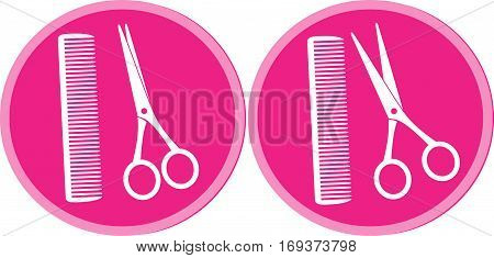 Set Of Hair Salon Sign With Scissors And Comb