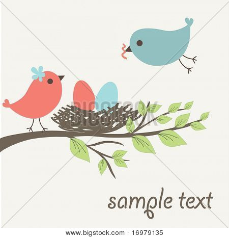 Vogels familie in liefde. Vector.