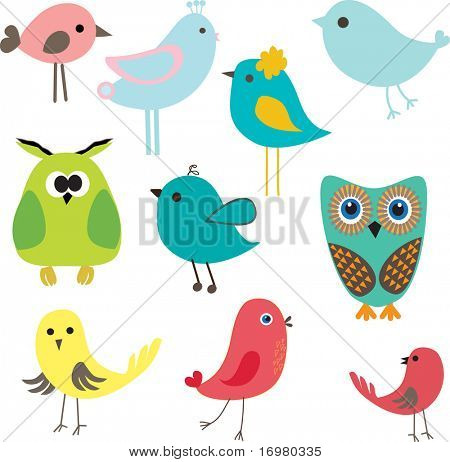 Set of different cute birds.