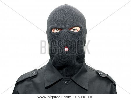 an burglar wearing a ski mask (balaclava)