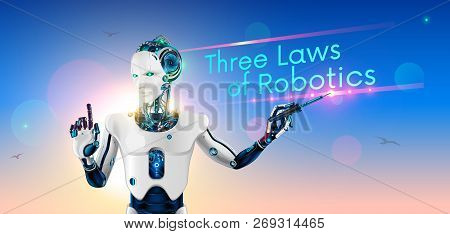 Robot-lecturer Or Cyborg Teacher With A Pointer At The School Board. Humanoid Android With Artificia