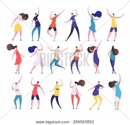 Dancing People. Cartoon Stylish Men And Women Dance On Party Dancing Club. Clubbing People Vector Ch