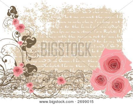 Sweet Pink Roses And Vintage Poem (Vector)