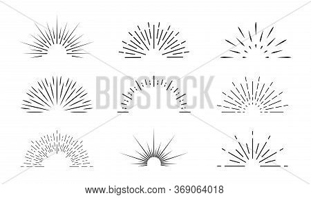 Sunburst Icon. Sun Burst With Lines. Retro Logo Of Half Circle With Radial Rays. Graphic Burst Of Su