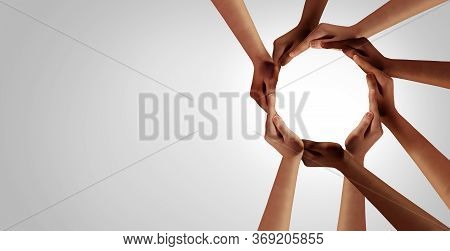 Business Unity And Diversity Partnership As Hands In A Group Of Diverse People Connected Together Sh