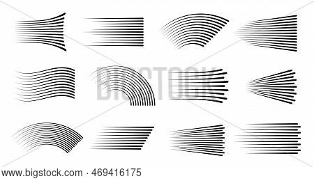 Speed Motion Lines, Fast Effect Of Black Line Pattern, Vector Background With Light Ray Elements. Sp