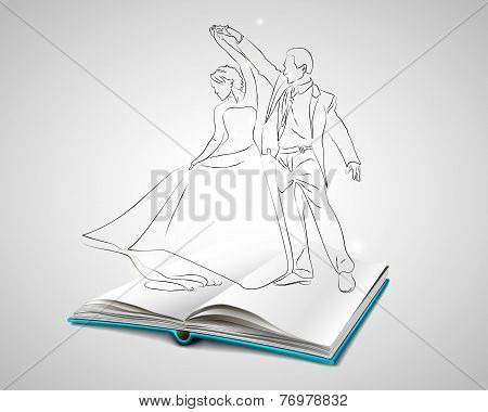 Open book with a blue cover about dancing