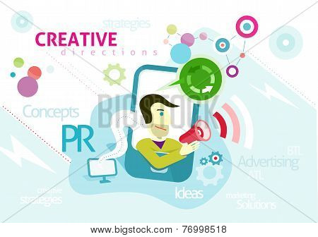 Advertising concept with words PR creative