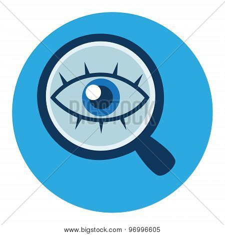 Magnifying glass and eye vector icon in flat style