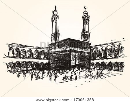 kaaba holy symbolic building in islam vector sketch drawing pilgrimage hajj vector