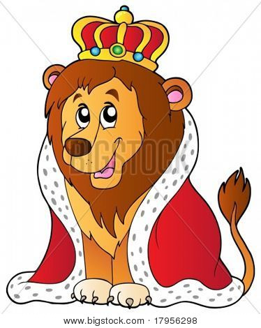 Cartoon lion in king outfit - vector illustration.