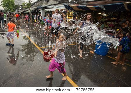 Bangkok, Thailand - April 13, 2014 : The Songkran festival or Thai New Year's festival in JJ market in Bangkok, Thailand.