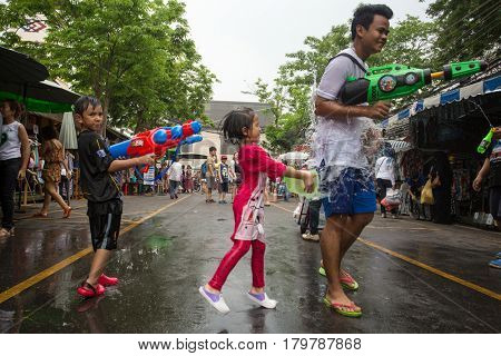 Bangkok, Thailand - April 13, 2014 : The Songkran festival or Thai New Year's festival in JJ market in Bangkok, Thailand.