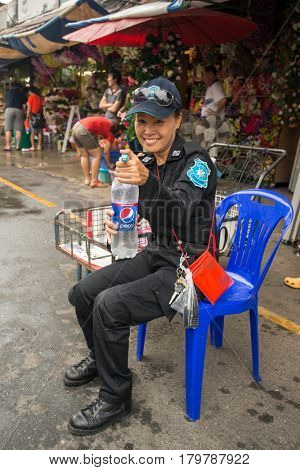 Bangkok, Thailand - April 13, 2014 : The Songkran festival or Thai New Year's festival in JJ market in Bangkok, Thailand.